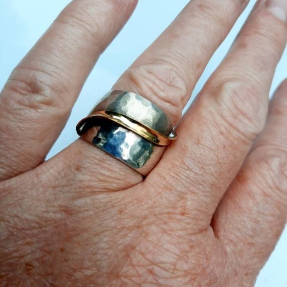 Jewelry - Mixed Metal Hammered Wrap Ring - Gold and Silver